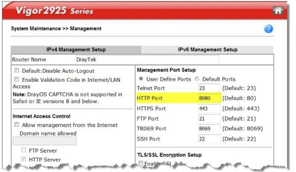 Đổi cổng quản lý mặc định router modem Draytek